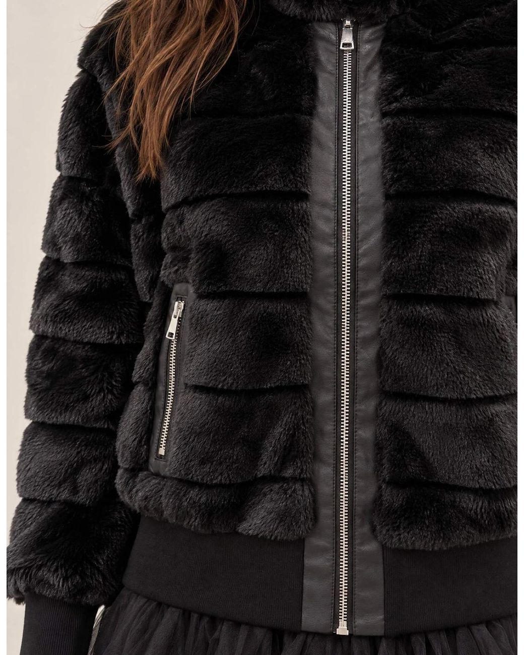James Lakeland Black Panelled Faux Fur Jacket