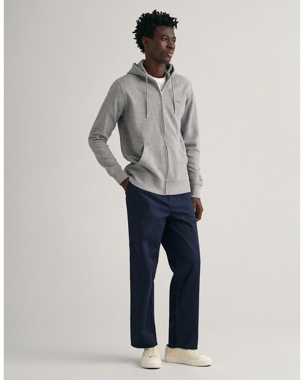 Gant Gray Regular Fit Shield Logo Full Zip Hoodie for men