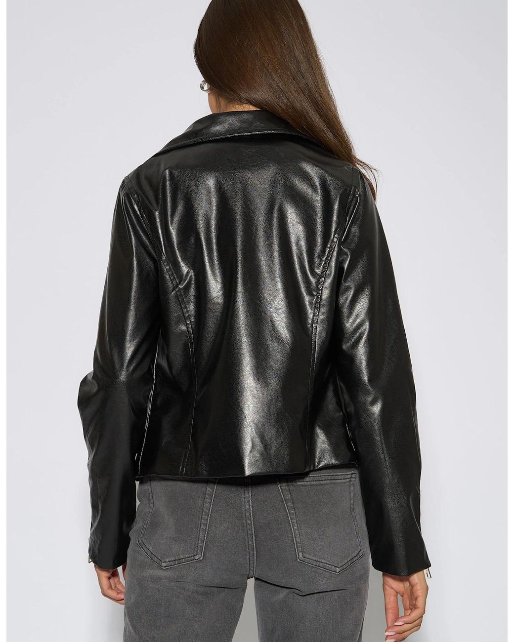Gini London Black Faux Leather Biker Jacket