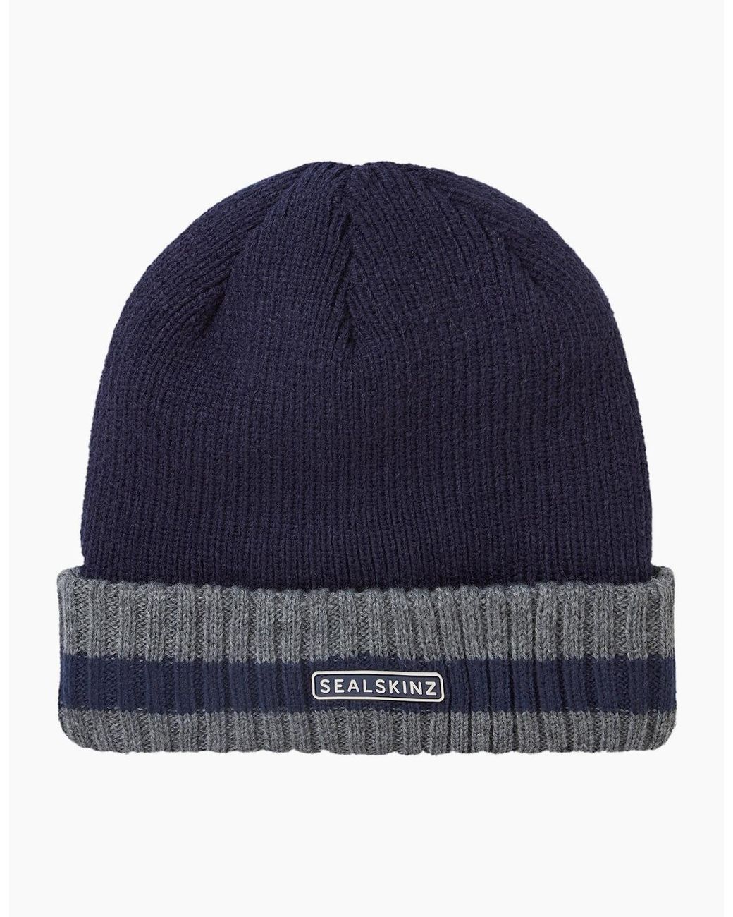 SealSkinz Blue Holkham Waterproof Striped Roll Cuff Beanie for men