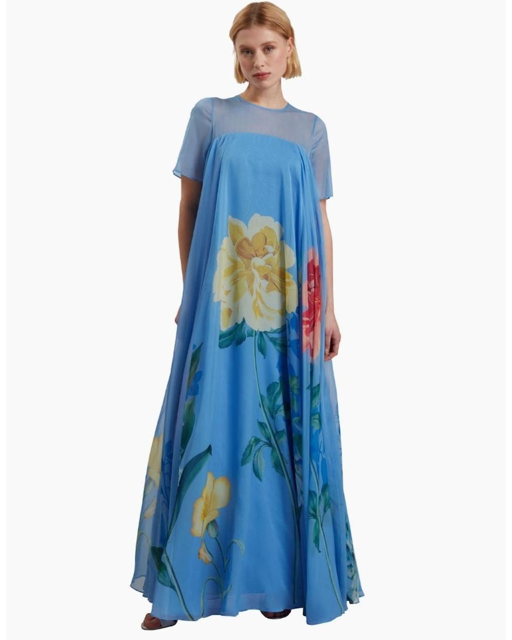Ted Baker Blue Marie Cap Sleeve Volume Maxi Dress
