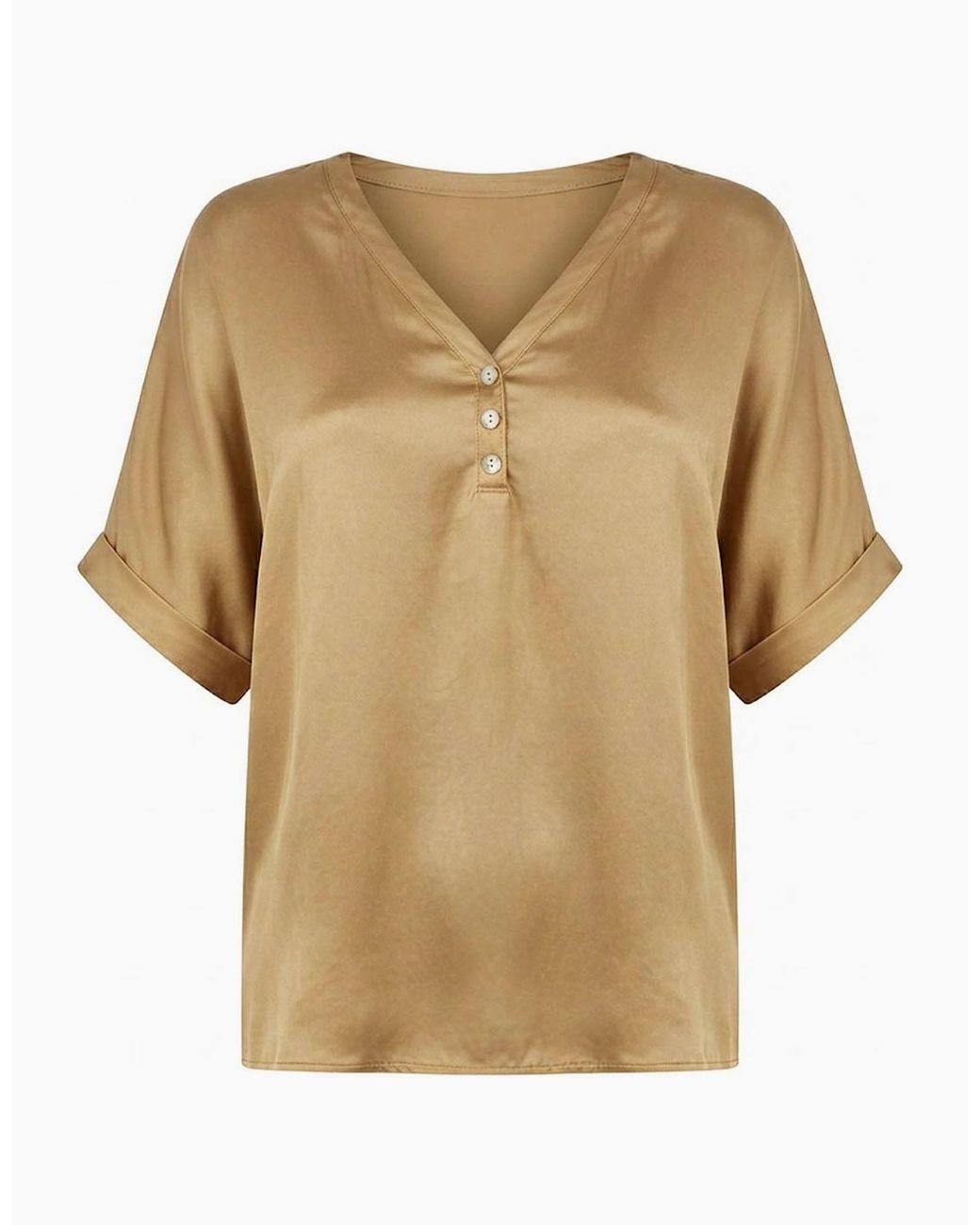James Lakeland Natural Camel Button Detail Relaxed Fit Top