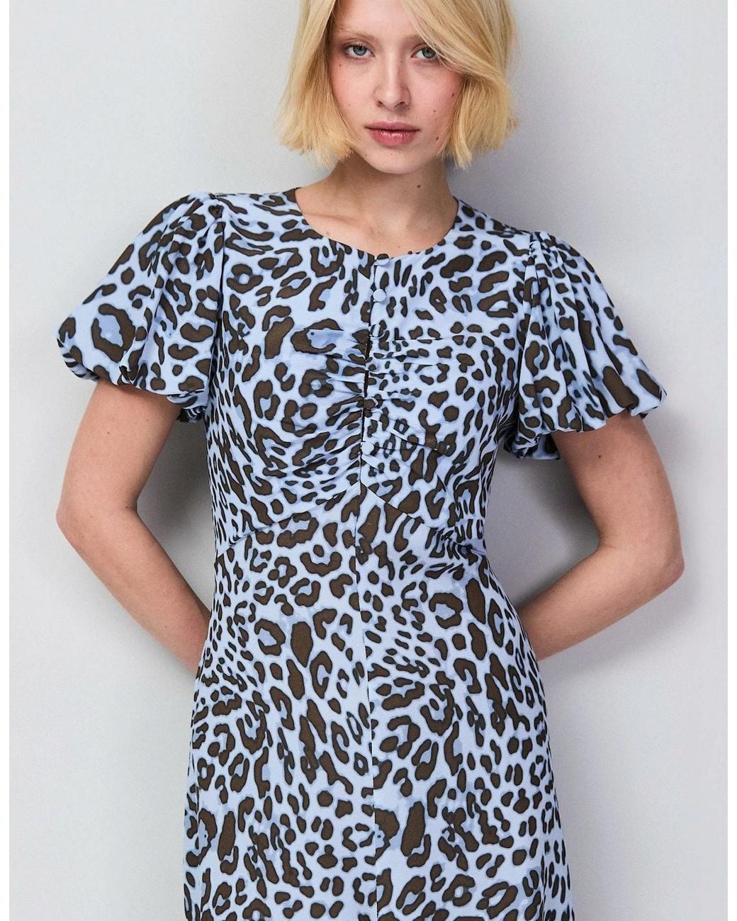 Ro&zo Blue Leopard-Print Button-Detail Dress