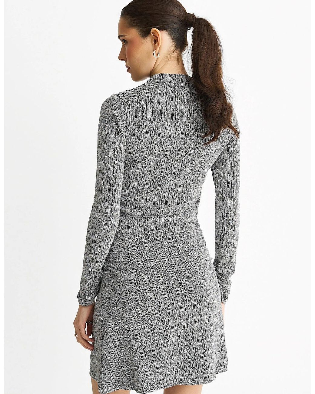 Gini London Gray High Neck Stud Hot Fix Stretchy Mini Dress