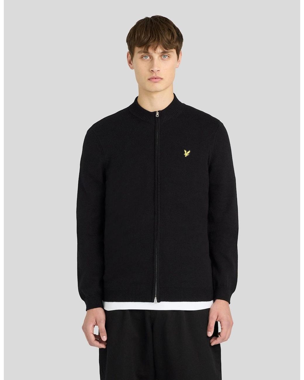 Lyle & Scott Black Cotton Merino Zip Cardigan for men