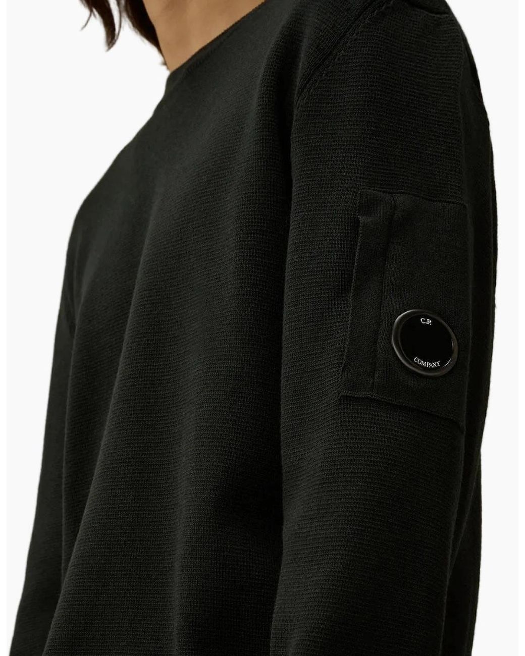 C P Company Black Re-Wool Crewneck Lens Knit for men