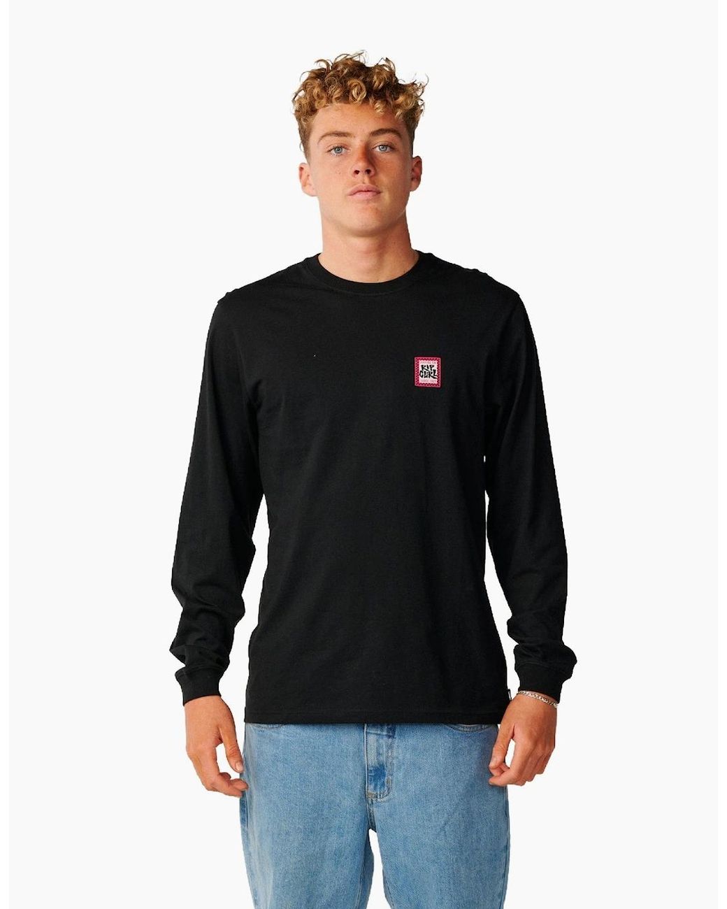 Rip Curl Black Rip Curl Streamline Badge Long Sleeve T-Shirt for men