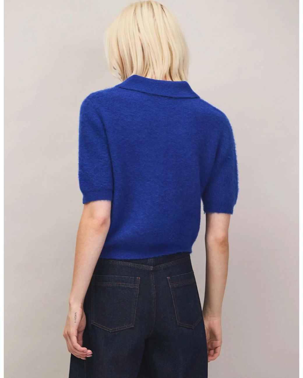 Ro&zo Blue Brushed Knit Top With Wool And Mohair