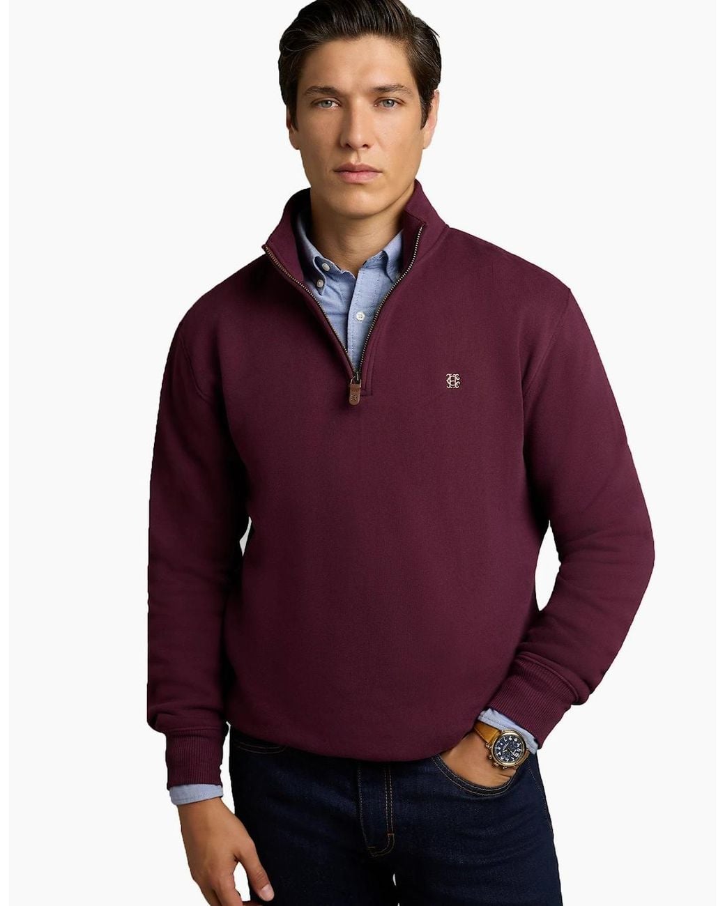 Holland Cooper Red Quarter Zip Sweatshirt Mulberry for men