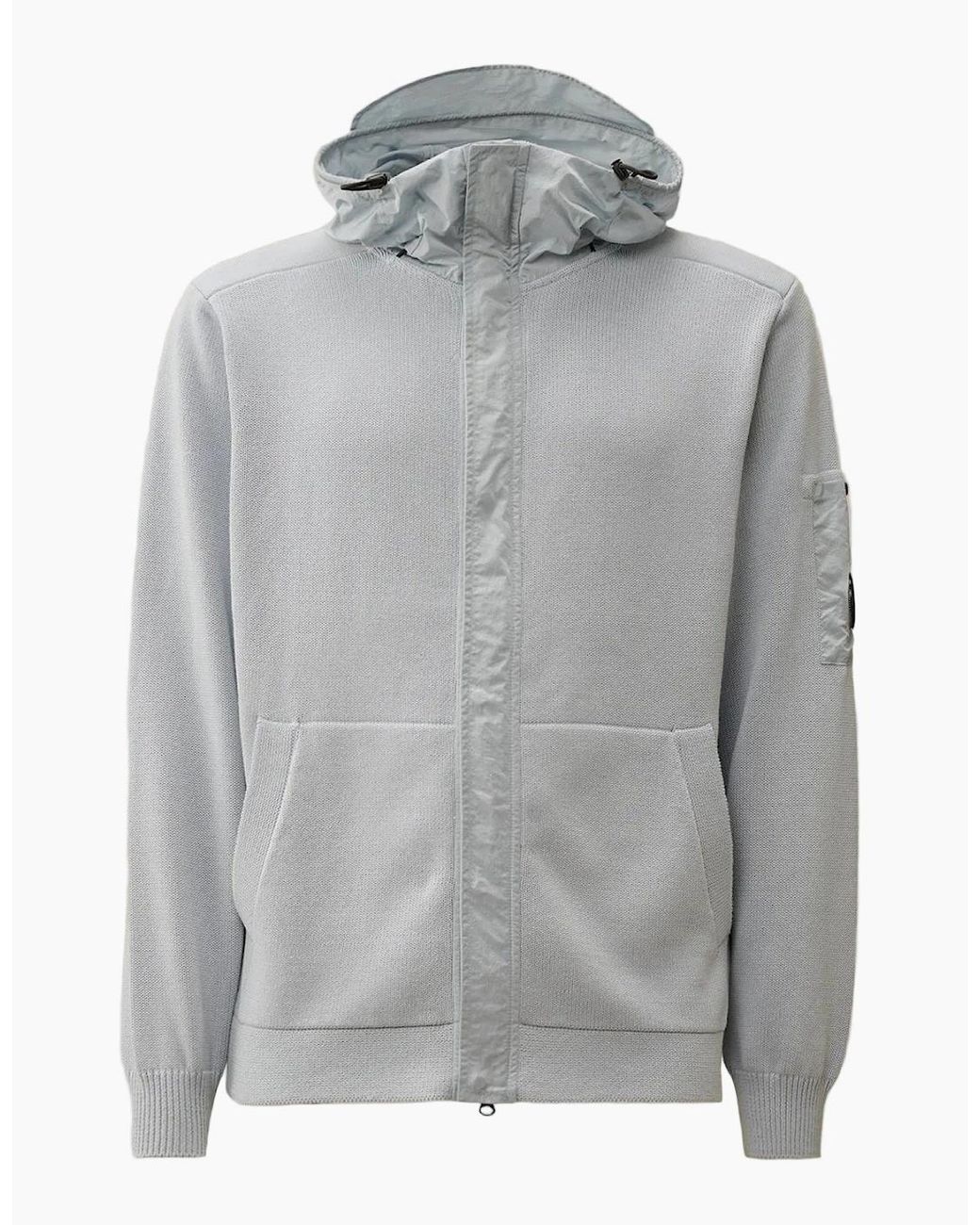 C P Company Gray Cotton Mixed Hooded Lens Knit for men