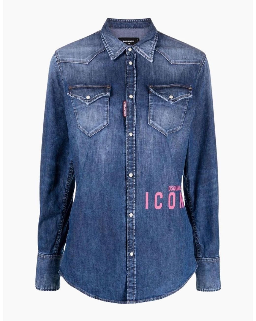 DSquared² Blue Icon Print Western Denim Shirt