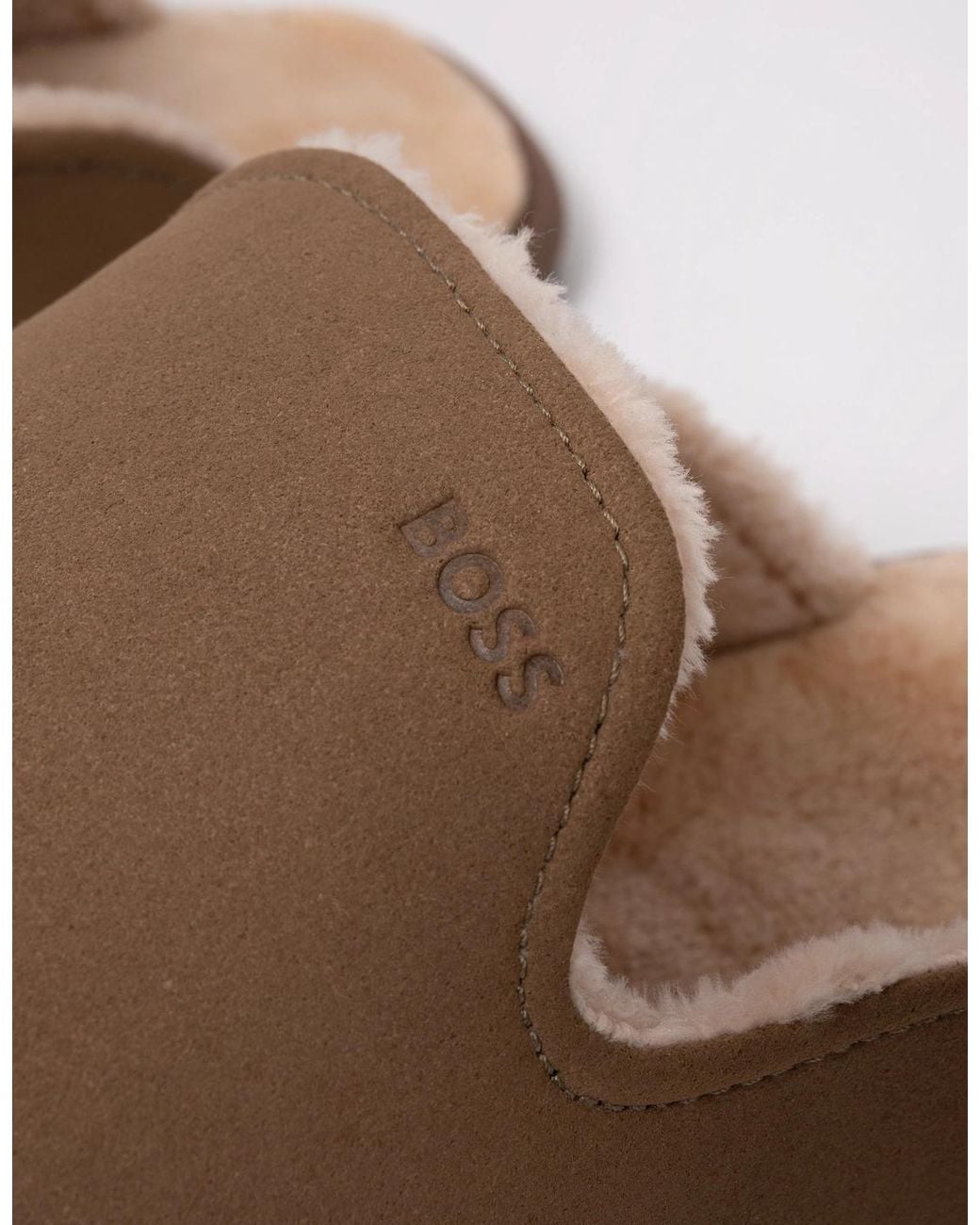 Boss Brown Boss Shearling-Lined Slip-On Slippers With Logo Detail for men