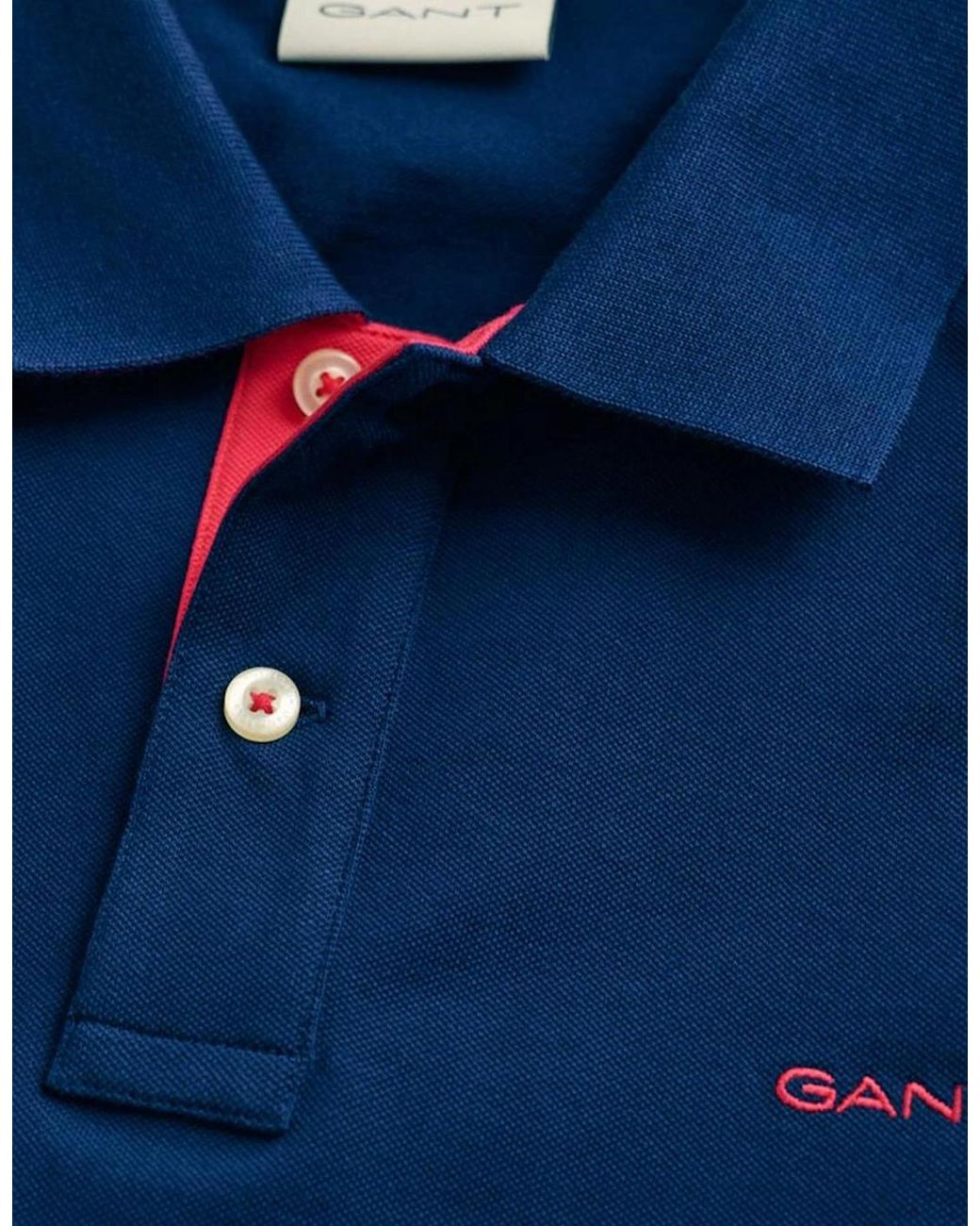 Gant Blue Polo Shirt Contrast Short Sleeve Summer Polo Cotton for men