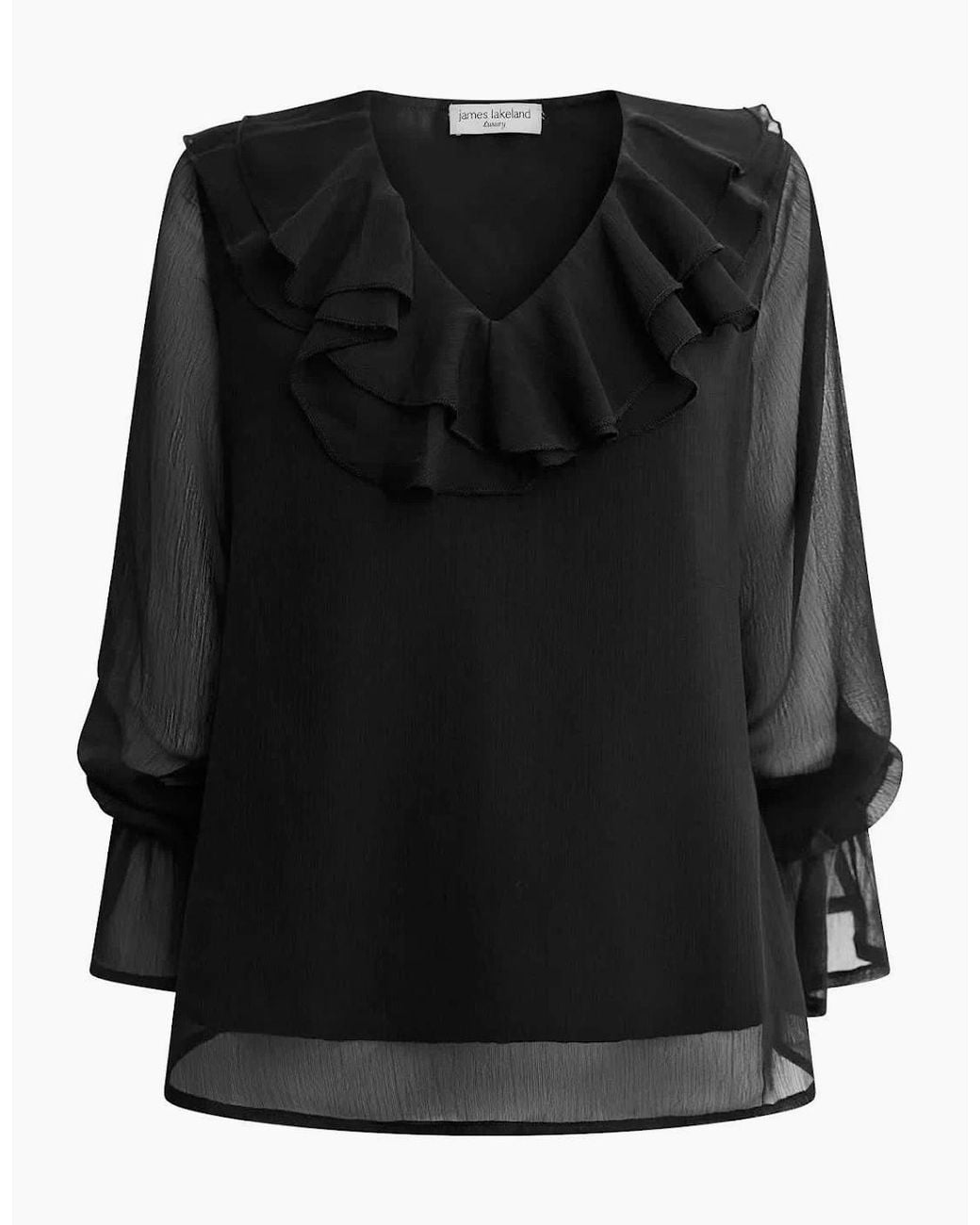 James Lakeland Black Sheer-Sleeve Ruffle Blouse