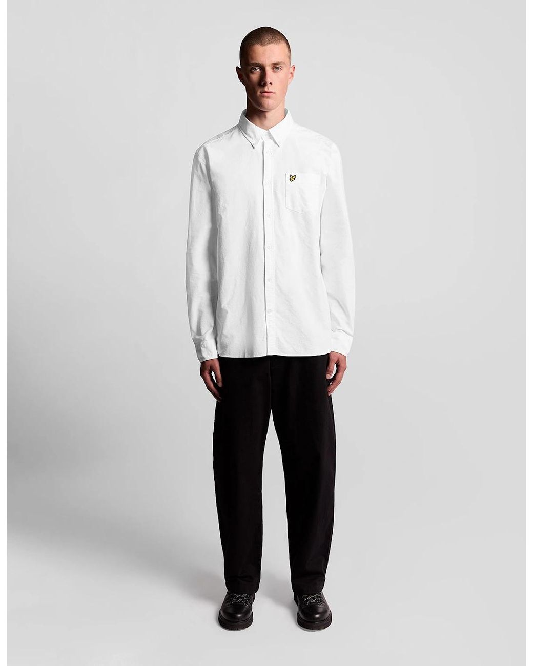 Lyle & Scott White Cotton Button Down Oxford Shirt for men