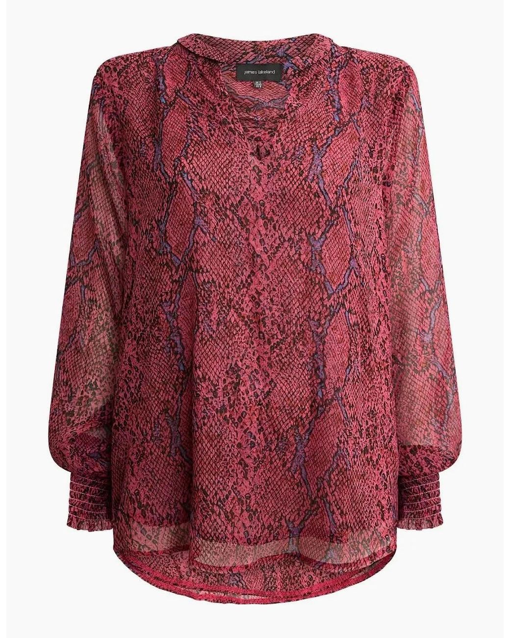 James Lakeland Red Burgundy Snake Print Blouse