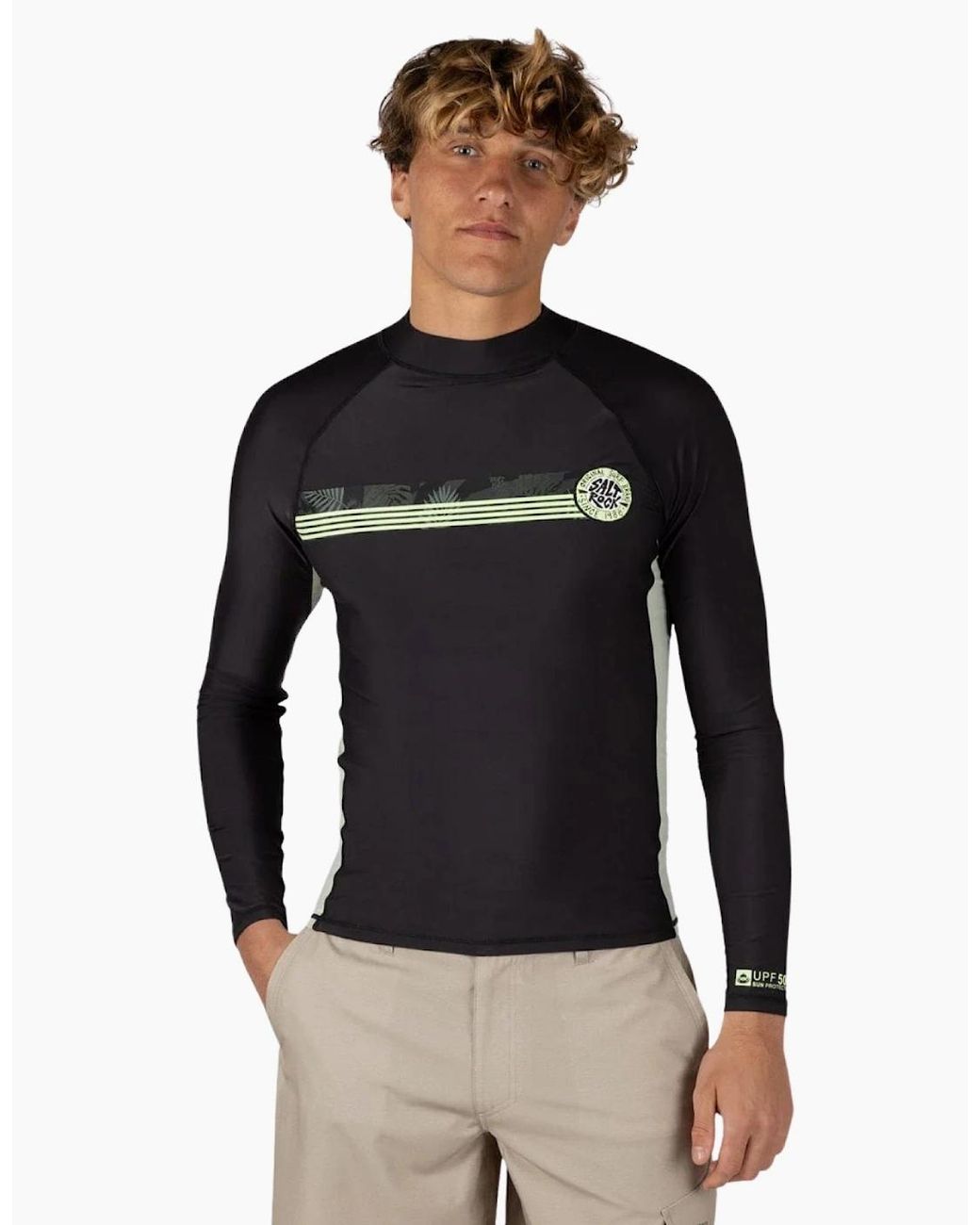 Saltrock Black Warp Surf Long Sleeve Rash Vest for men