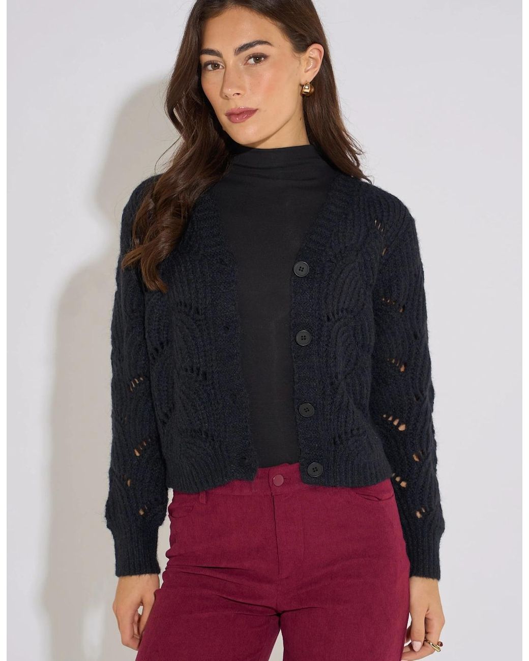Gini London Multicolor Pointelle Long Sleeves Cardigan