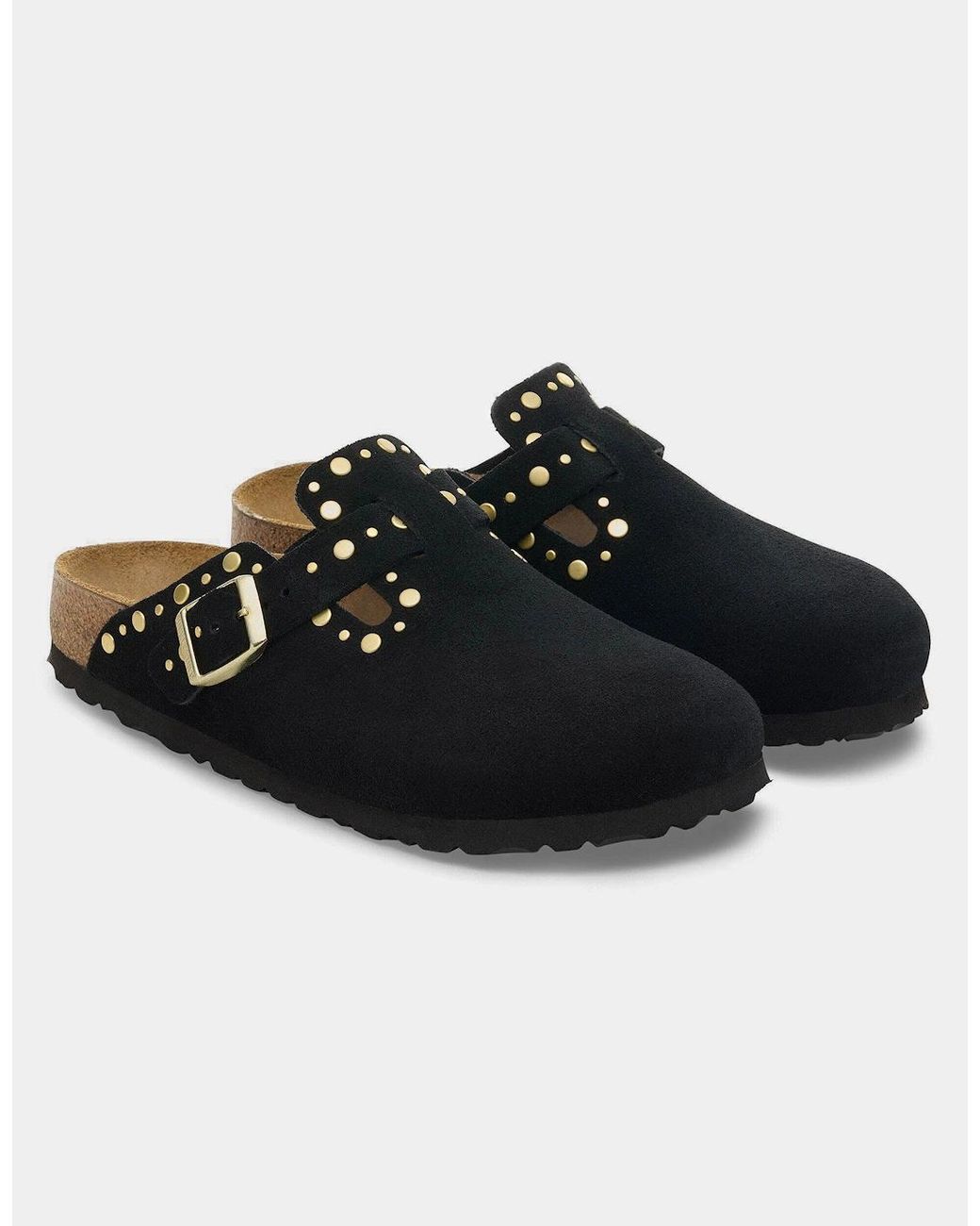 Birkenstock Boston Black Rivet Suede Leather Clogs