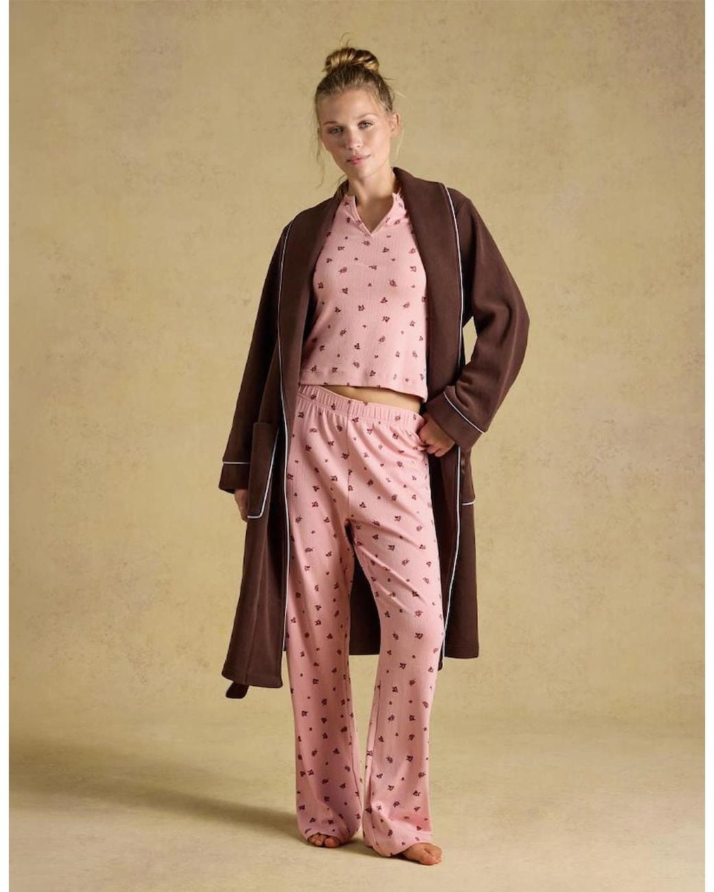 Joules Pink Pointelle Ladies Pyjama Set Floral