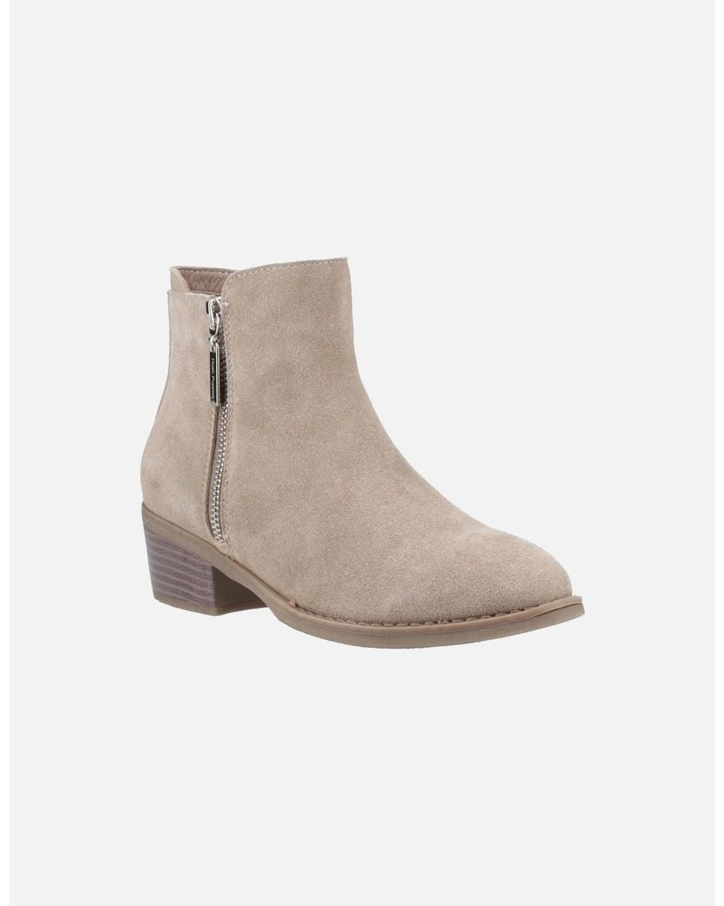 Hush Puppies White Ingrid Suede Taupe Heeled Ankle Boots