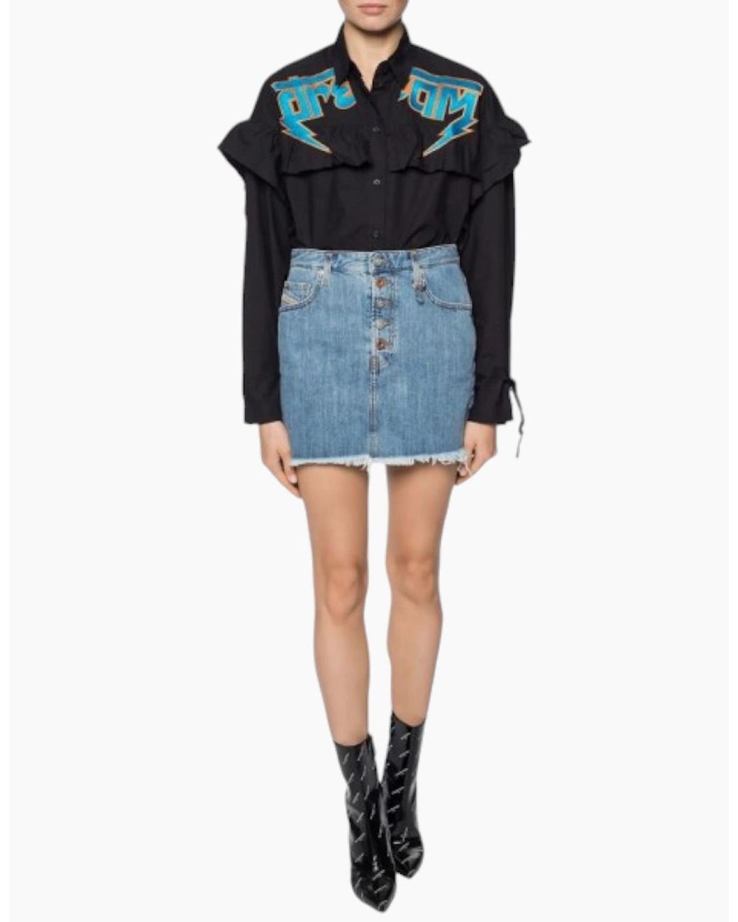 DIESEL Blue C Bul 0Bast Oversize Shirt Embroidered Ladies Long Cotton