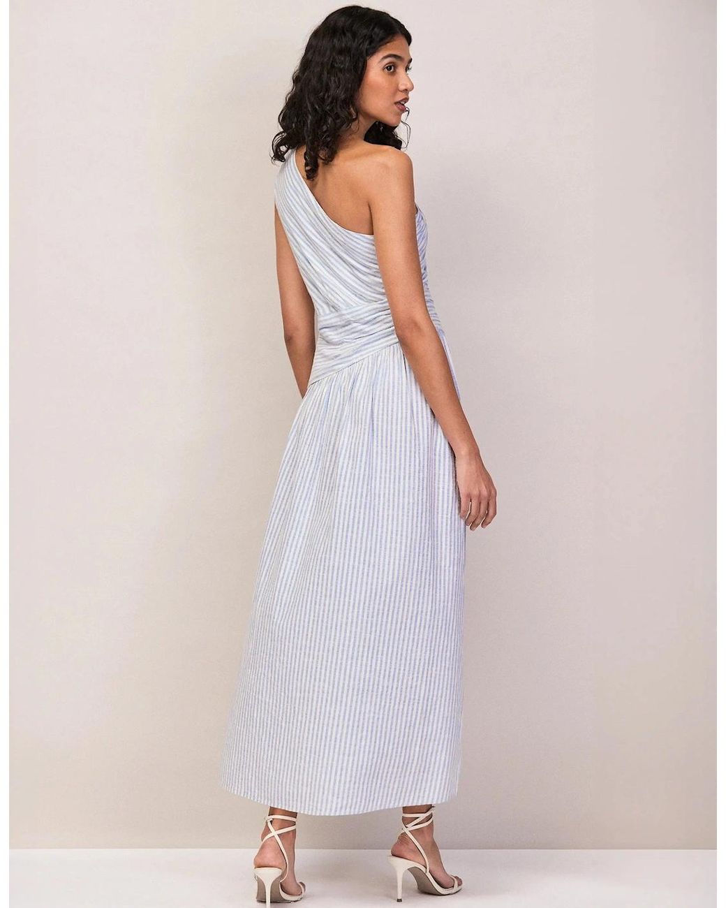 Ro&zo White And Stripe Cotton One Shoulder Dress