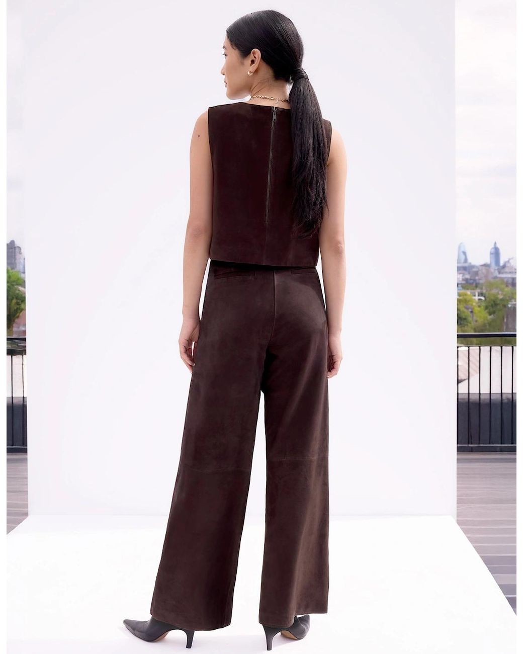 Ro&zo Brown Chocolate Suede Wide Leg Trousers