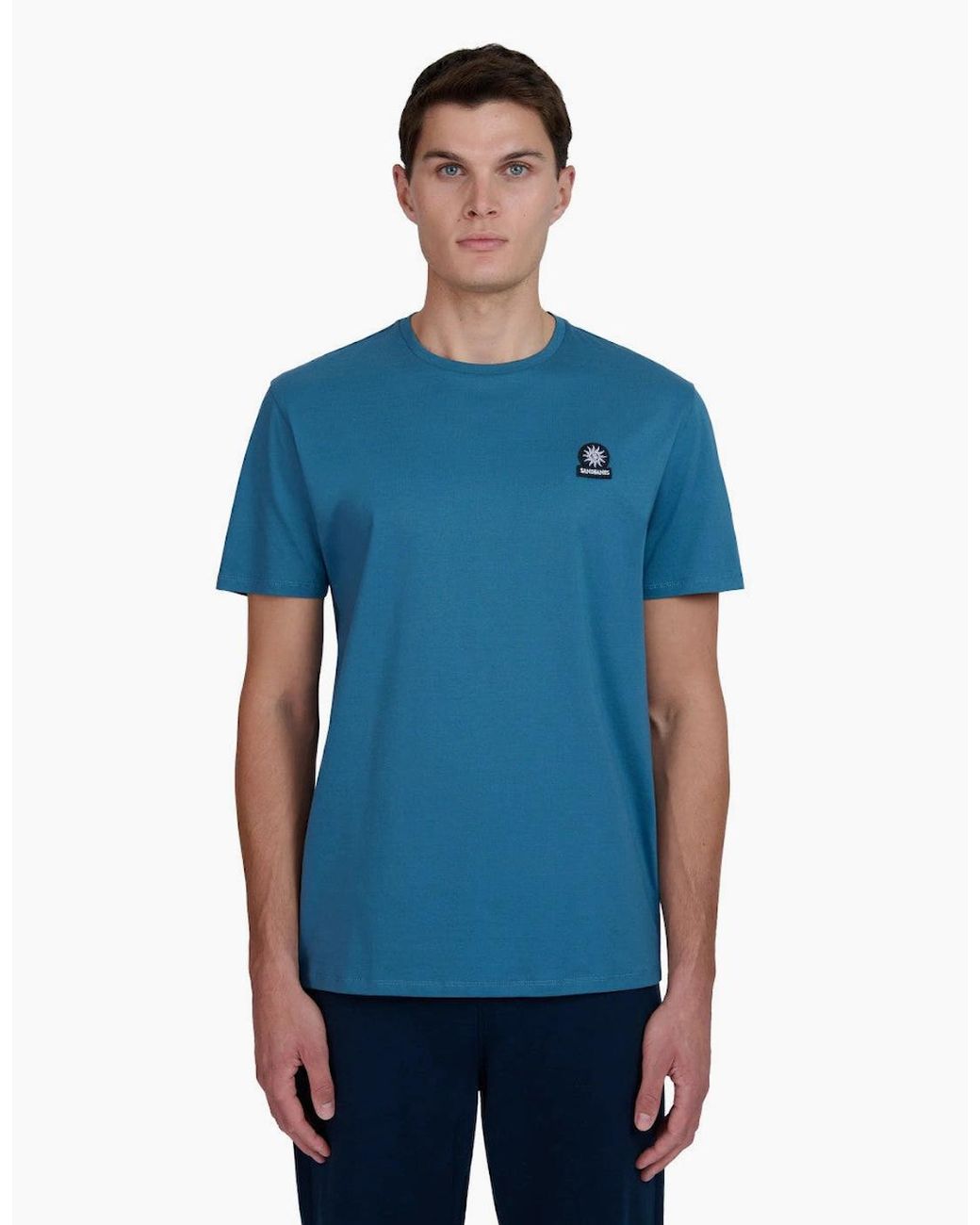 Sandbanks Blue Mercerised Badge T-Shirt A1-26 for men