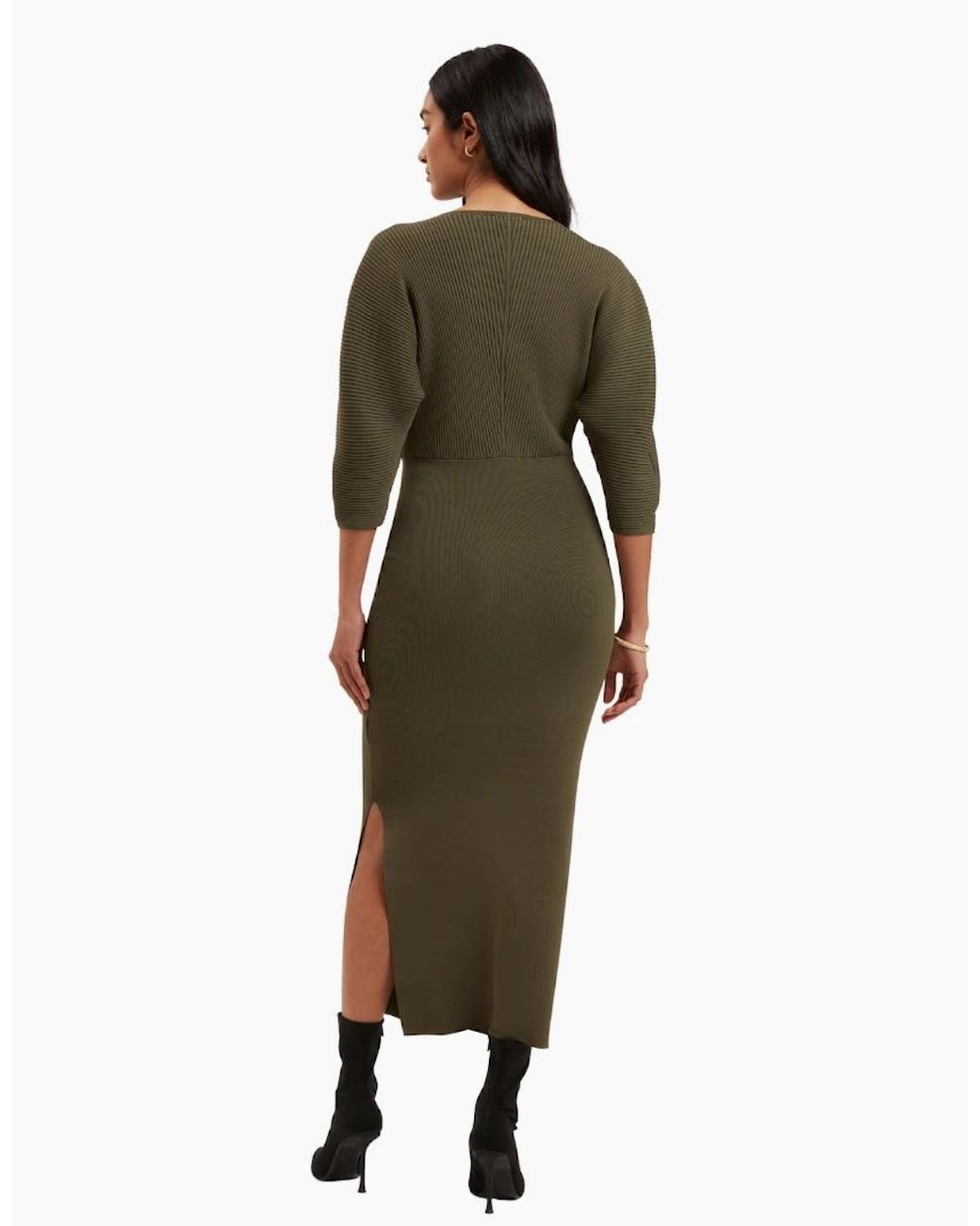 Ted Baker Green Vanitha Sculptured Rib Knitted Maxi Dark Dress