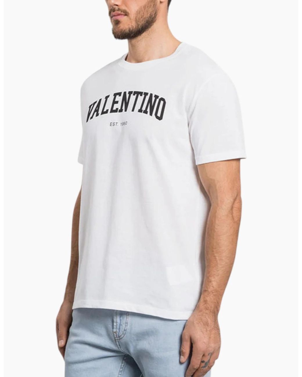 Valentino Blue T Shirts Regular Fit Crew Neck Short Sleeve Cotton Summer Tee for men