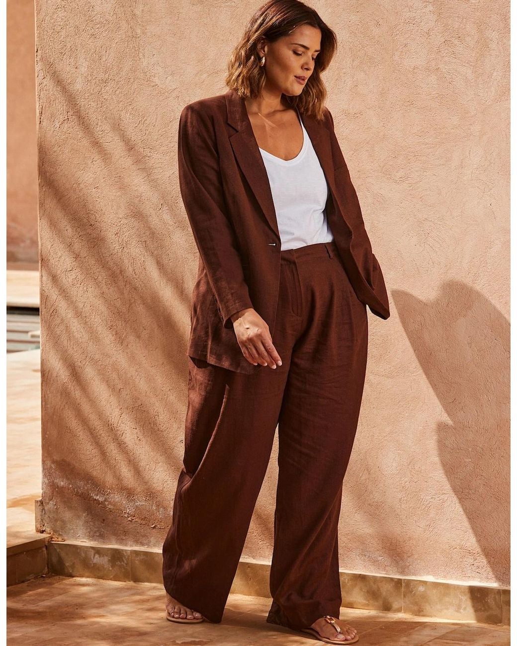 Live Unlimited London Brown Chocolate Linen Blazer