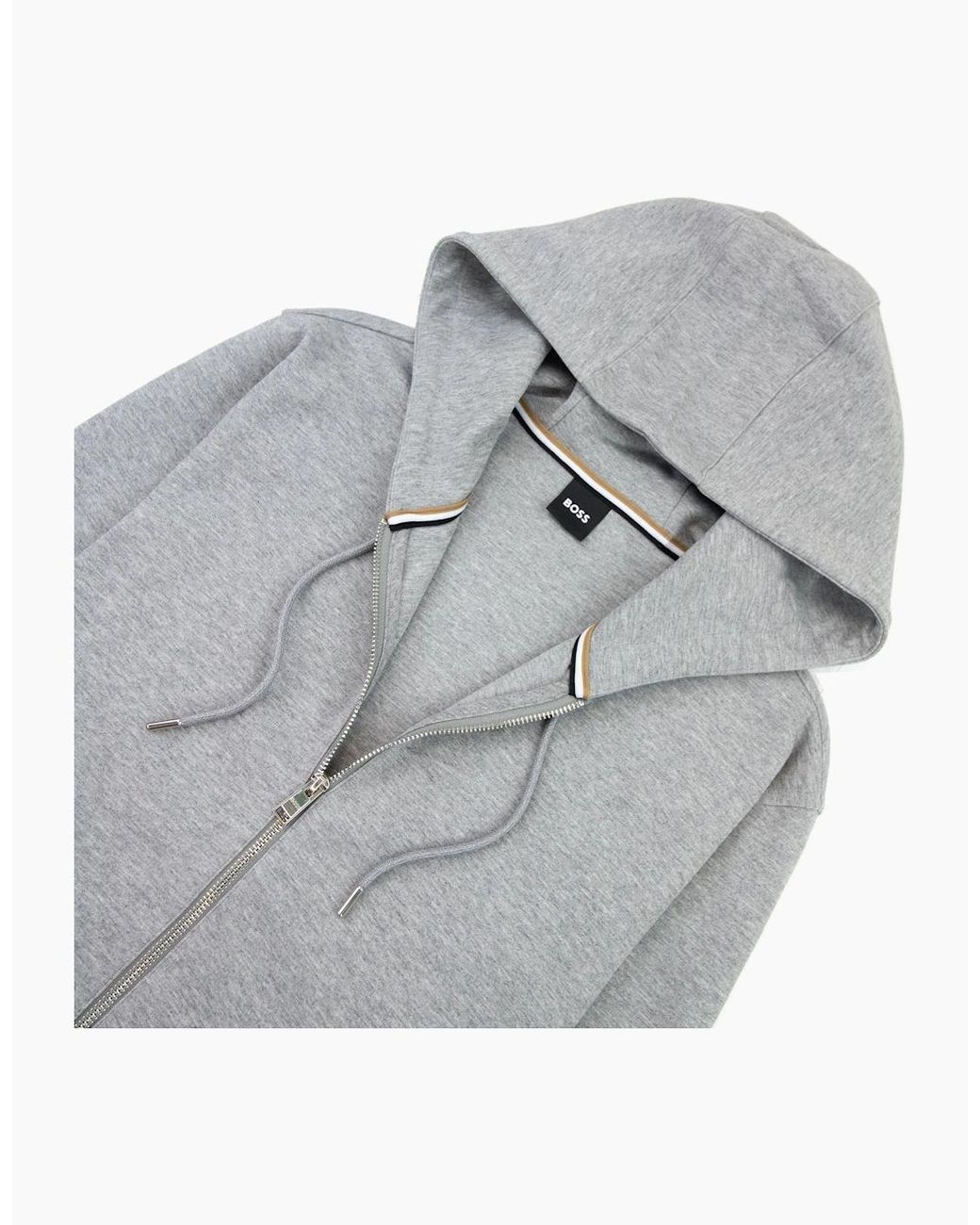 Boss Gray Seeger 118 Logo Cuff & Hem Zip Up Hoodie 041 for men