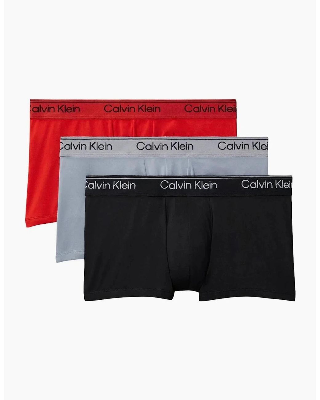 Calvin Klein Red 3-Pack Icon Microfibre Stretch Low-Rise Boxer Trunks, Sleet Adrenaline Rush for men