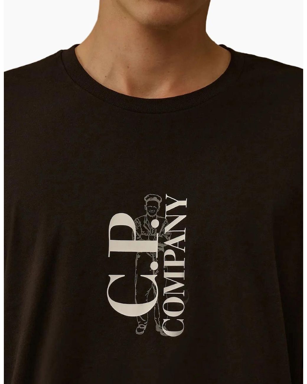 C P Company Black Vertical Logo Print T-Shirt for men
