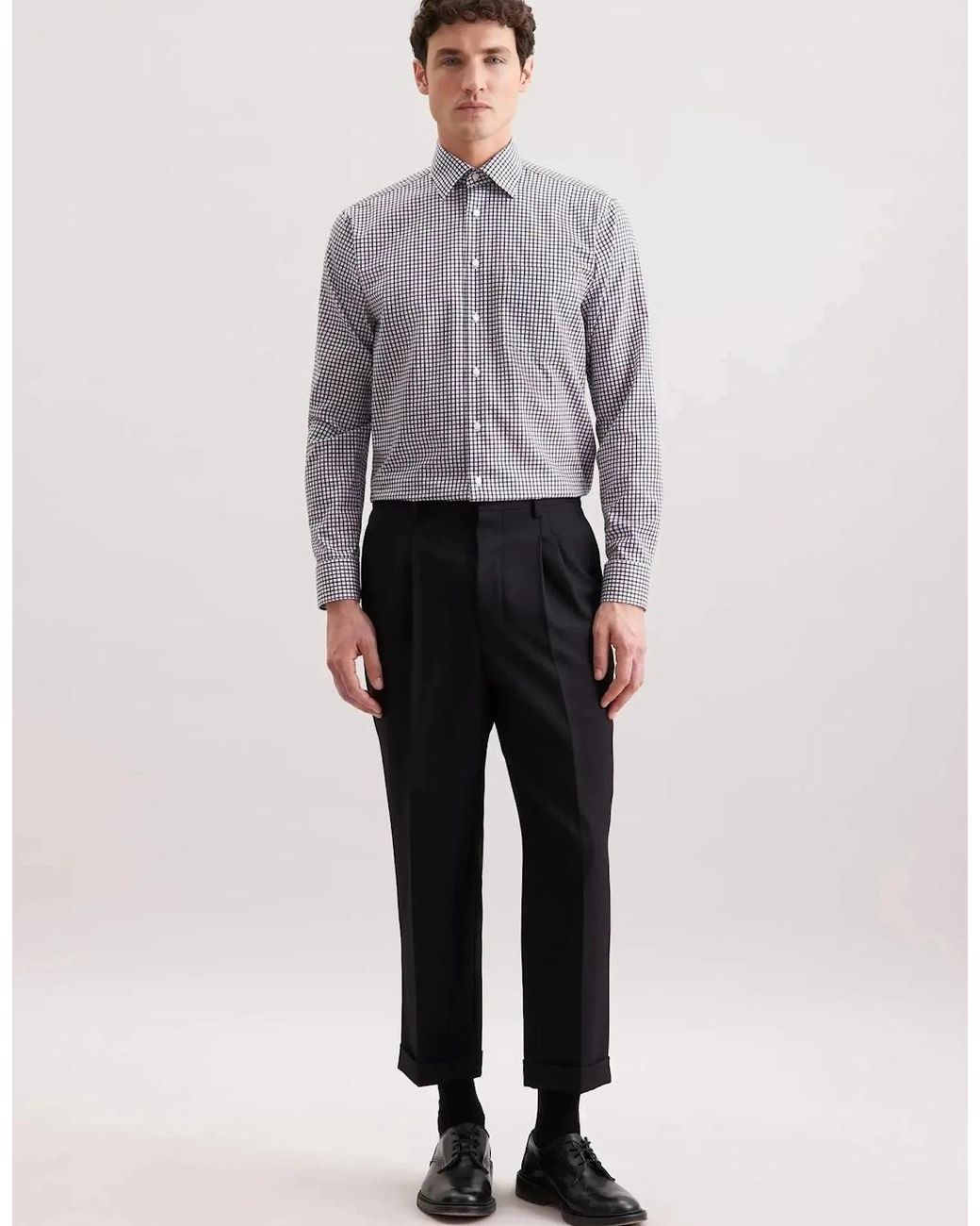 Seidensticker Gray Regular Fit No Iron Covered Button Down Check Business Shirt Dark for men