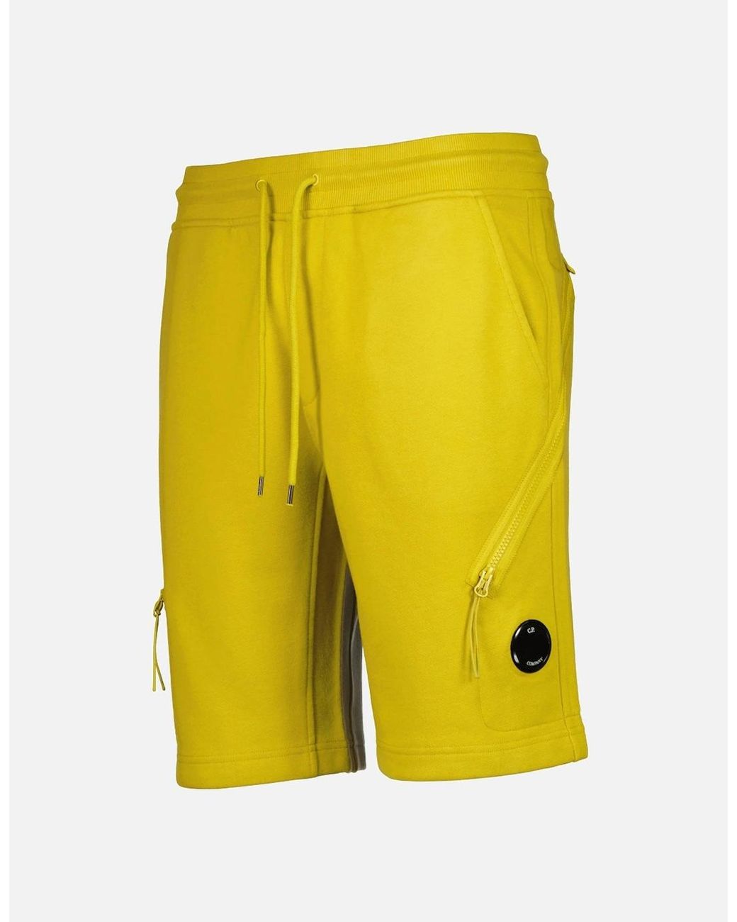 C P Company Yellow Diagonal Fleece Lens Sweat Shorts for men