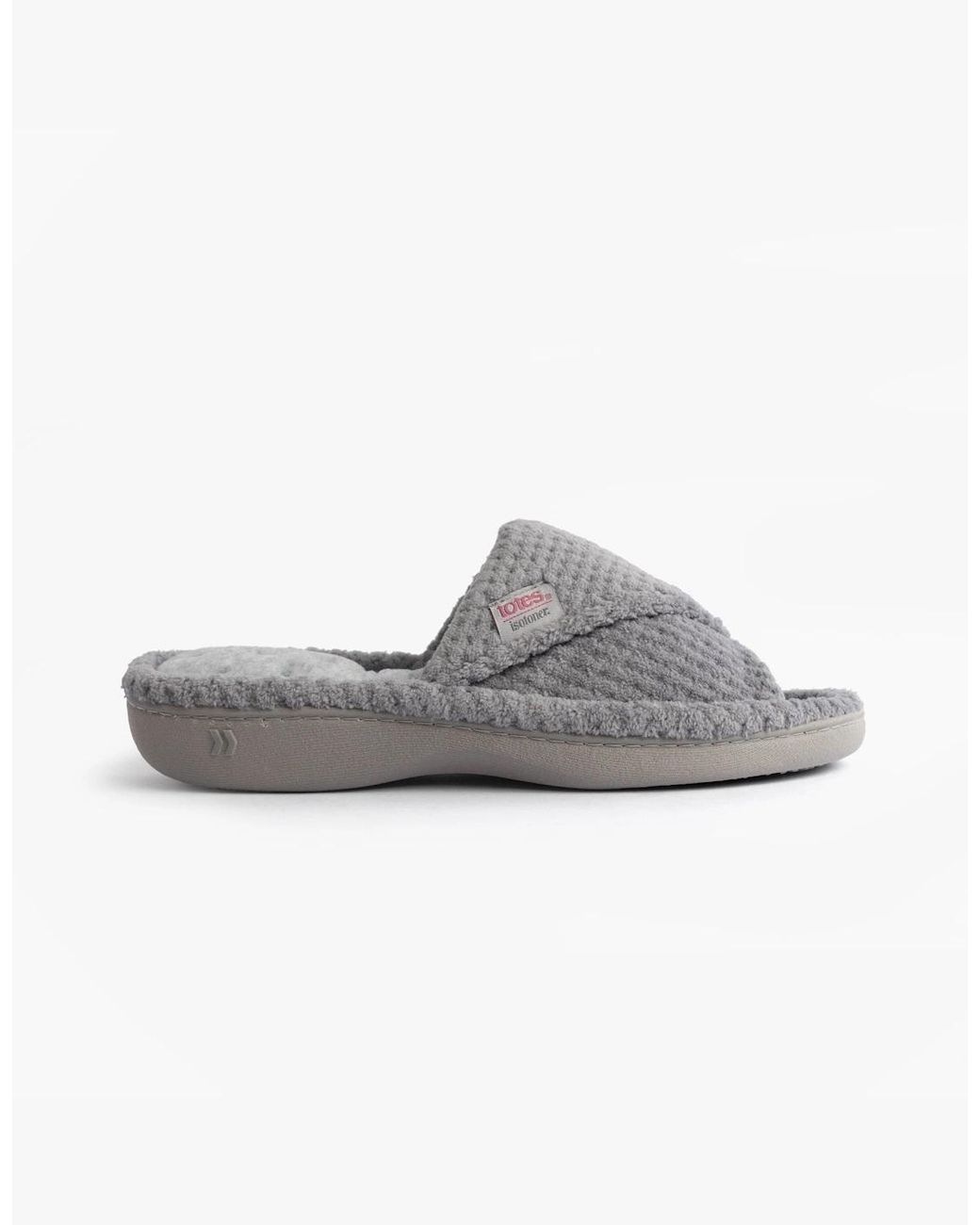 Totes Gray Isotoner Popcorn Turnover Open Toe Mule Slippers Pale