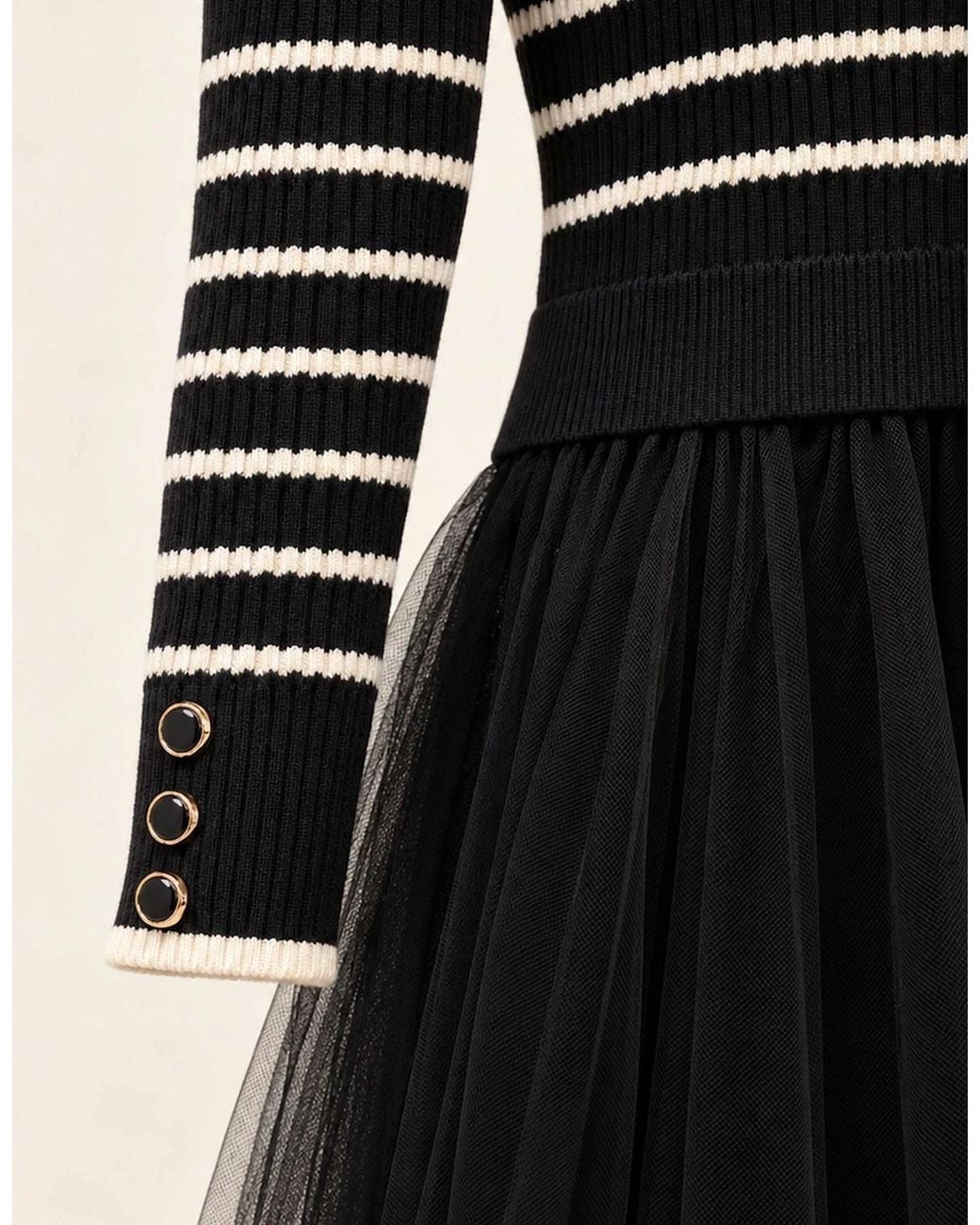 James Lakeland Black Striped Knit & Tulle Midi Dress