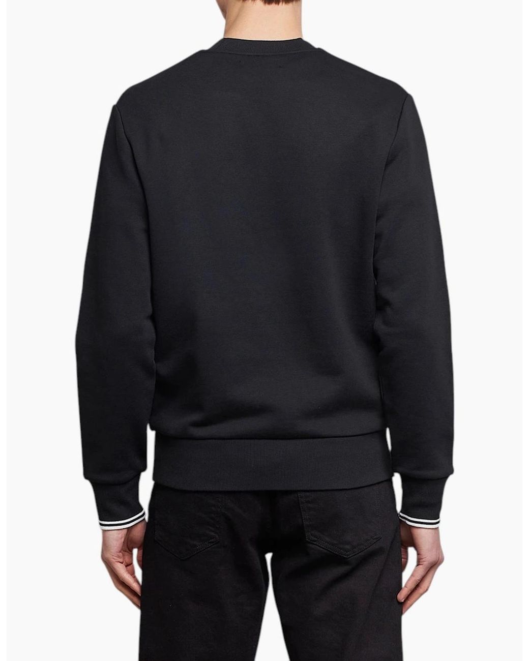 Fred Perry Black Crew Neck Sweatshirt Embroidered Logo Pullover Cotton for men