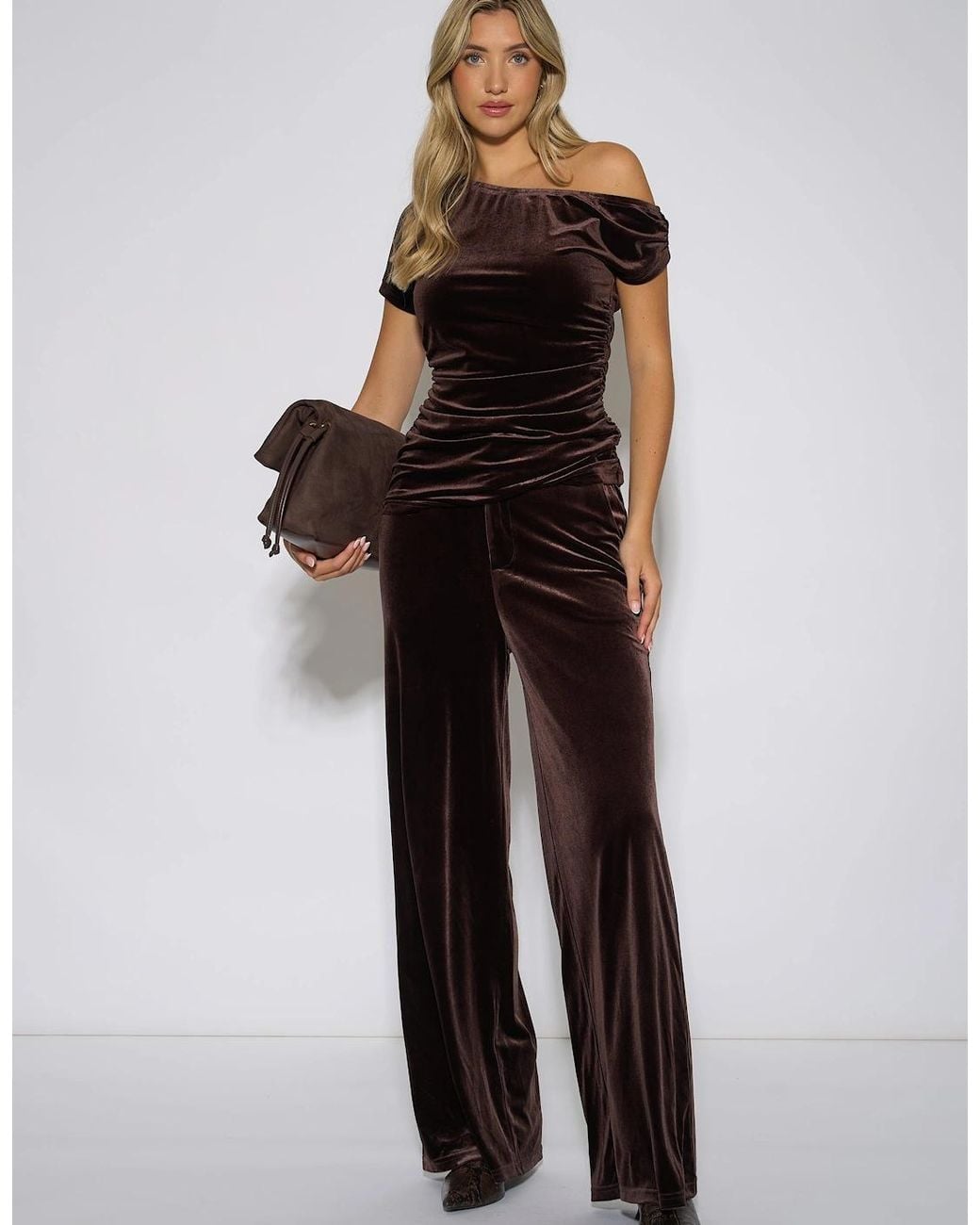 Gini London Multicolor Wide Leg Velour Trousers