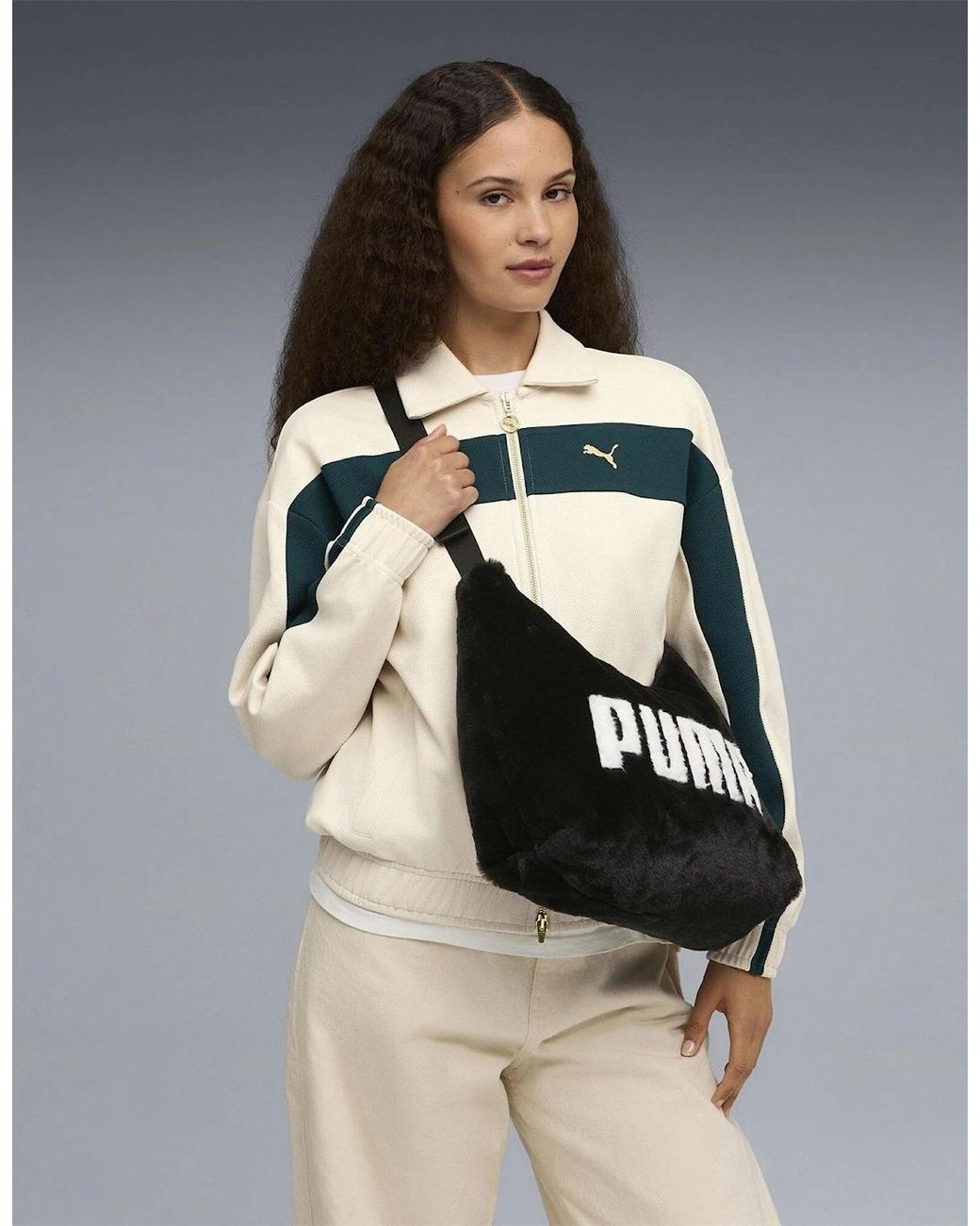 PUMA Black Up Faux Fur Slouchy Hobo Bag