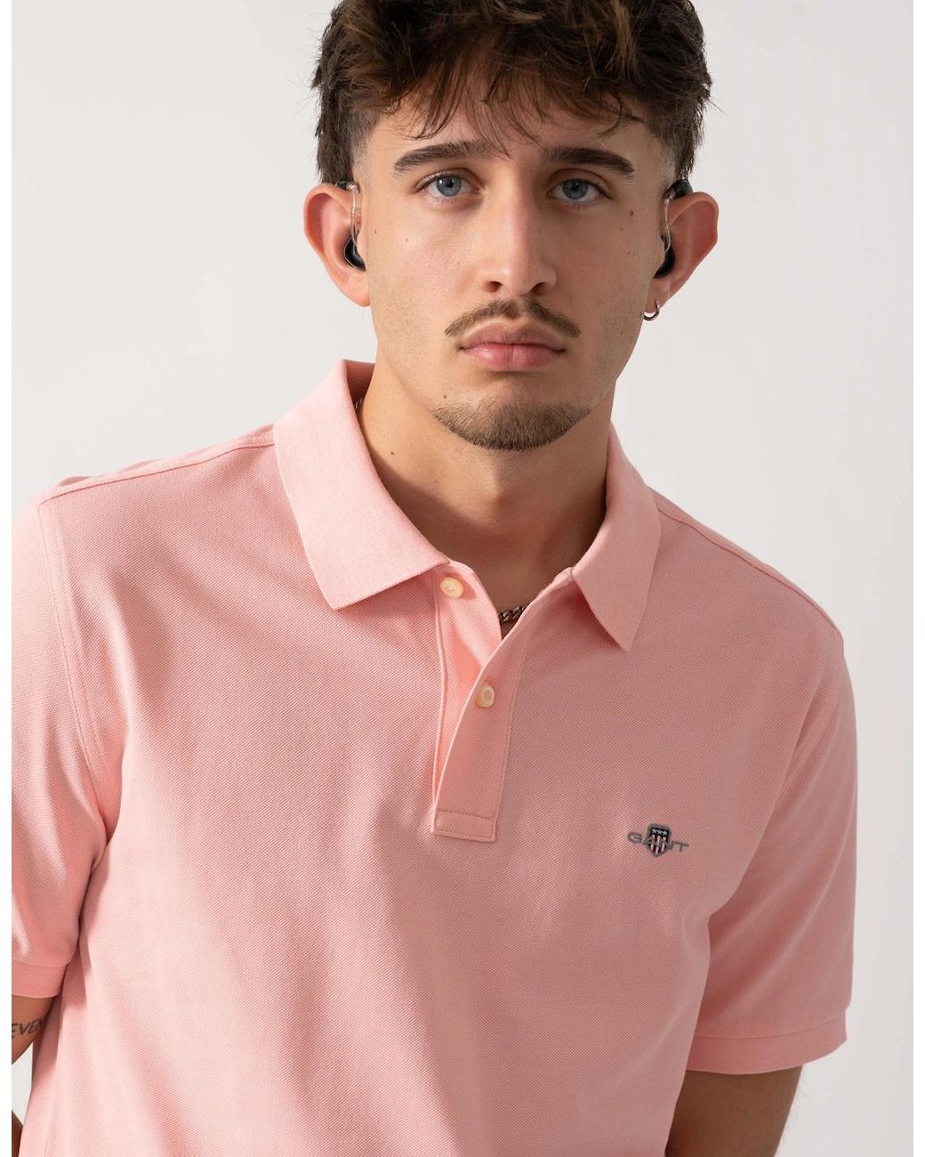 Gant Pink Regular Fit Short Sleeve Shield Logo Pique Polo for men