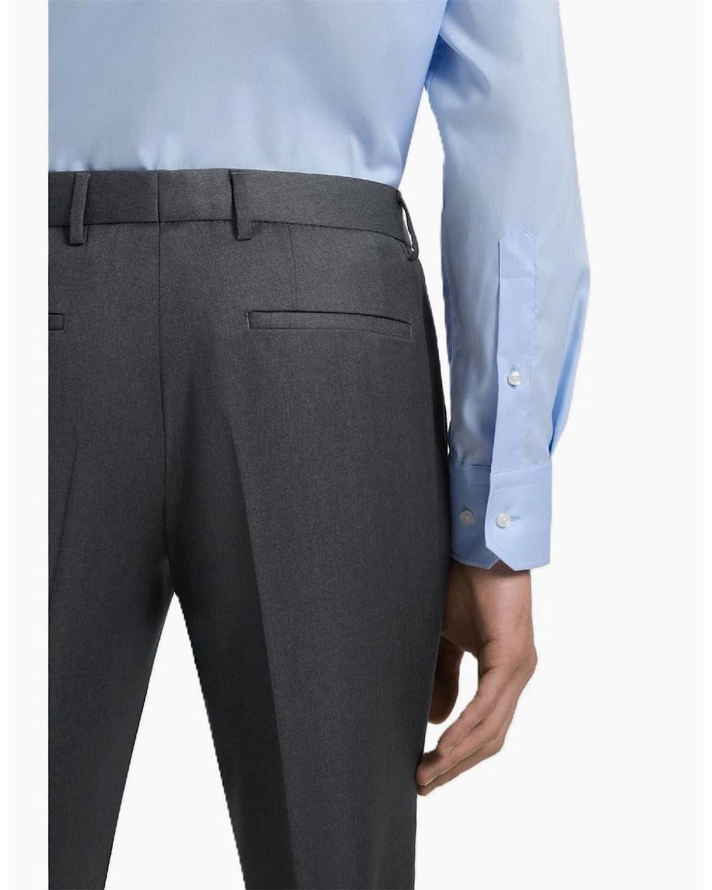 Boss Blue Wenten Solid Patterned Straight Leg Trousers for men