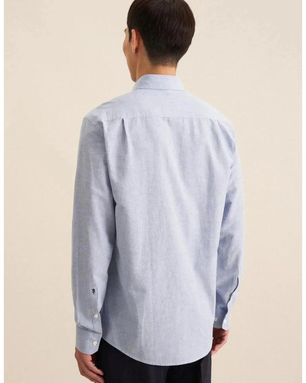 Seidensticker Blue Regular Fit Button Down Linen Blend Chambray Shirt Light for men