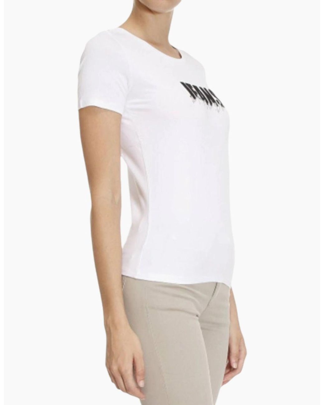 Armani White Jeans 6X5T01 5J00Z T Shirt Casual Crew Neck Short Sleeve Top