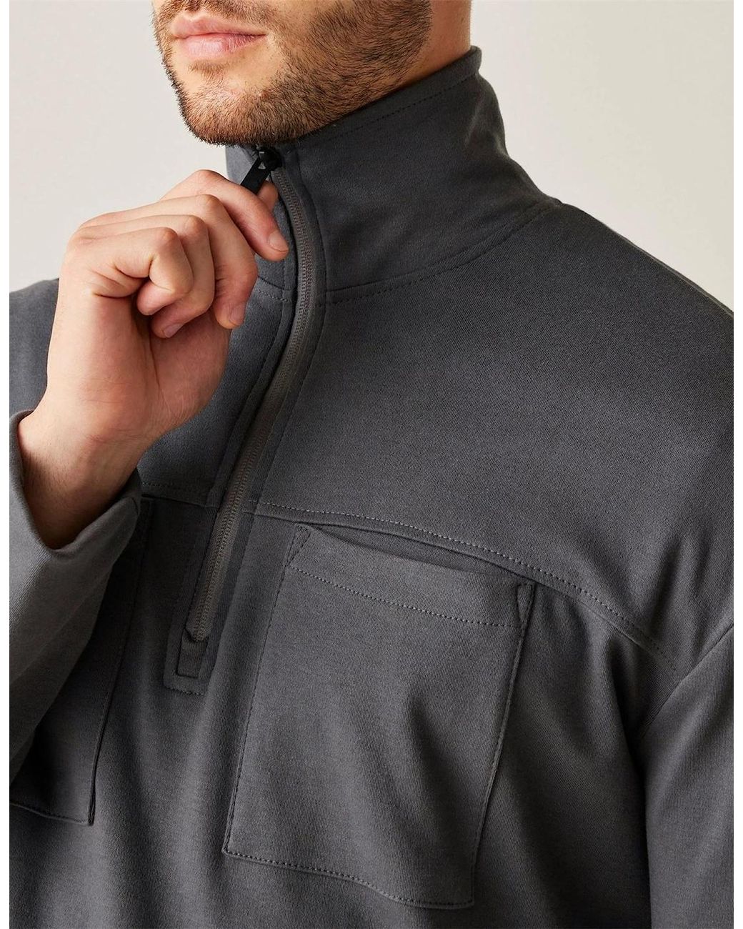 Regatta Gray Funnel Neck High Collar Long Sleeve Warm Sweatshirt for men
