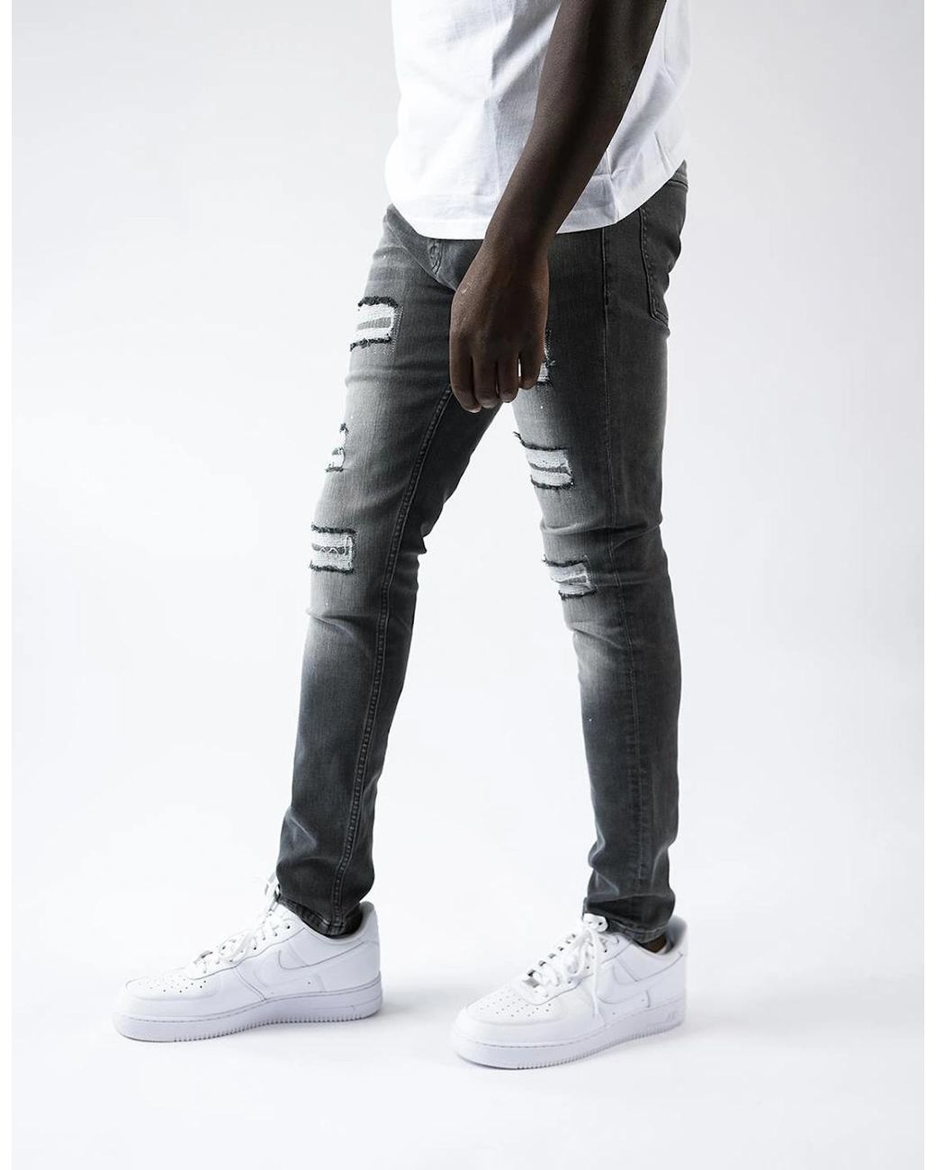 Magrit Gray Douai Ripped Patch Jeans for men