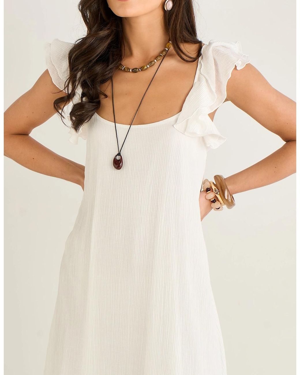 Gini London Natural Ruffle Short Sleeve Viscose Maxi Dress