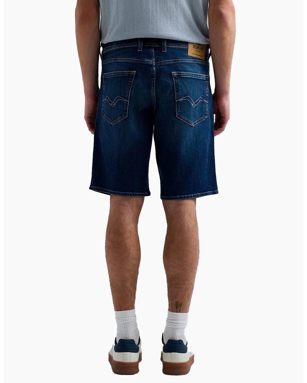 Replay Blue Grover Straight Fit Stretch Denim Shorts M1072.685.192.009 for men